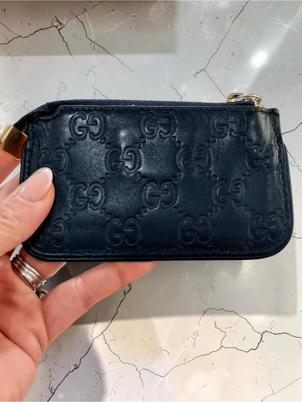 Gucci Guccissima Navy Blue Leather Key Pouch Wallet Full Set Box Dust Bag